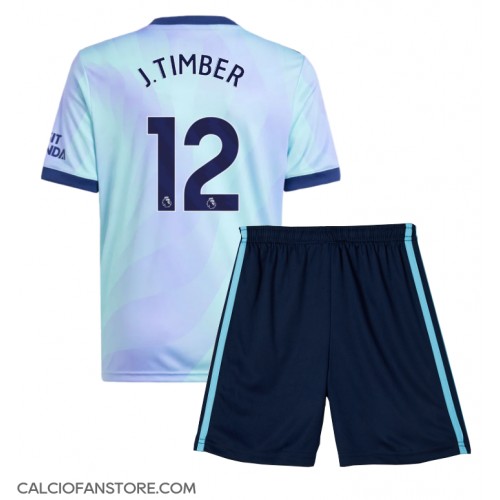 Maglia Calcio Arsenal Jurrien Timber #12 Terza Divisa Bambino 2024-25 Manica Corta (+ pantaloncini)